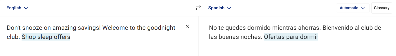 IKEA phrase translated to Spanish and back showing how meaning degrades through AI translation