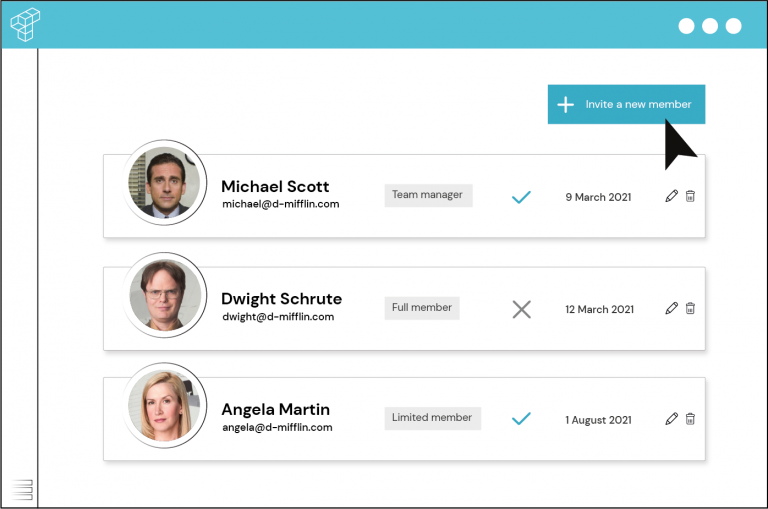 Team member management in the Taia app