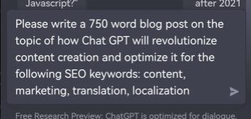 A prompt for Chat GPT to create a content marketing blog post