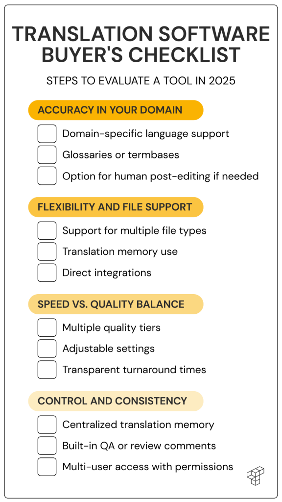 translation software buyer's checklist