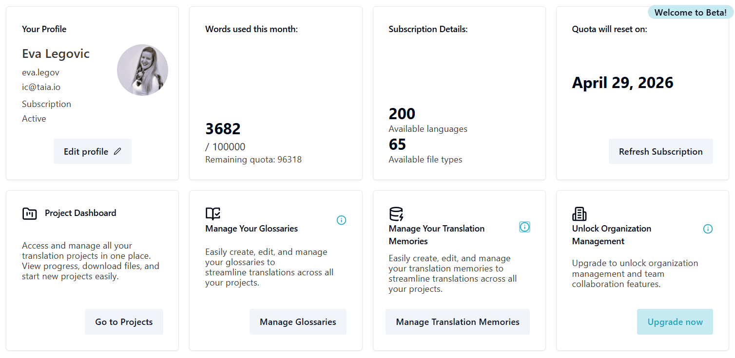 Taia Pro features
