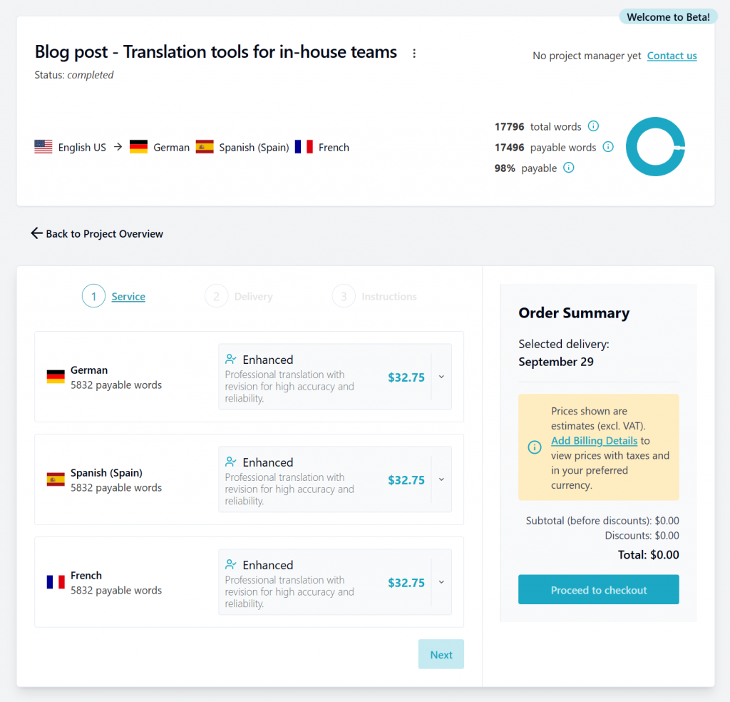 taia instant translation quote for professional language services